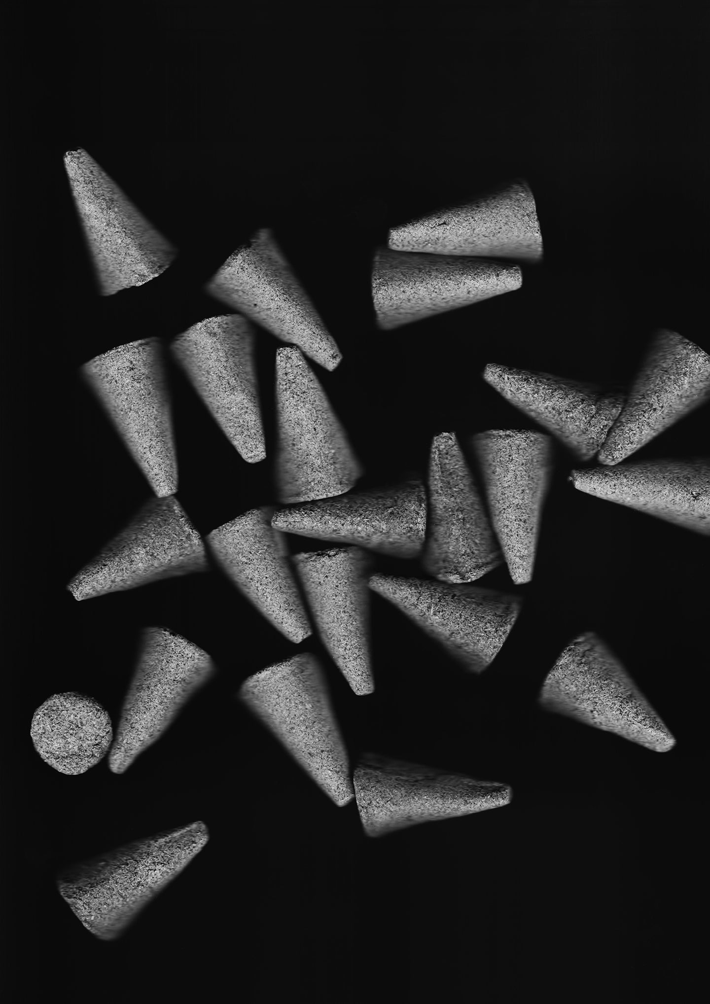 peruvian palo santo incense cones scanned in black and white 
