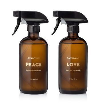 Peace & Love interior aromatic spray set.room spray, linen spray, air freshener.sandalwood,palo santo, vetiver,jasmine,neroli essential oils.