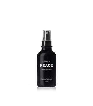 peace natural aromatic everything mist. natural frangracne made from palo santo, sandalwood, patchouli, frankincense. 1 ounce black best travel sized personal aromatic bottle.